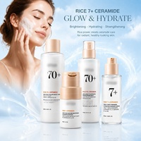 Collection de Soins Éclaircissants au Riz, Céramide, Ganoderma et Camélia : Tonique, Sérum, Lotion, Nettoyant, Crème Solaire et Soin Hydratant Pêche