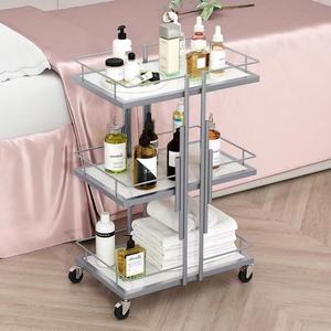 Chariot de beauté doré au design moderne avec roues verrouillables, 3 niveaux, pour salon de manucure, pédicure, nouveau pour salon de coiffure, en métal - Product Image 2