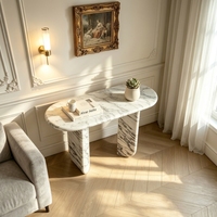 Table console contemporaine en marbre Bianco Carrara à pieds courbes, idéale pour les appartements modernes et minimalistes et les halls élégants