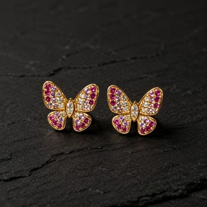 Xinfly Solid 18K Gold Natural Pink Sapphire Diamond Butterfly Stud <b>Earrings</b> Graduated Gemstone Outline AU750 Niche Gift Factory - Product Image 5