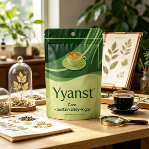Café Instantáneo Botánico Crudo Mezclado 10g*10 Sobres, Bolsa Doypack Verde Bicolor con Diseño de Onda, Suministro a Granel OEM de Fábrica - Product Image 4