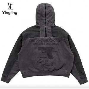 Yingling Cotton Oversize Heavyweight <b>Hoodie</b> <b>Men</b> Cargo <b>Hoodie</b> Winter Side Zipper <b>Hoodie</b> With Pockets - Product Image 4
