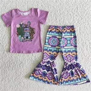 Haut court à imprimé lapin de Pâques et léopard, pantalon cloche, vente en gros, prêt à expédier, sans MOQ, vêtements pour bébés filles, vêtements pour enfants - Product Image 2