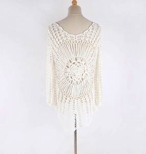 Women's 100% Polyester Breathable <b>Beach</b> Smock Knitted One-Shoulder V-Neck Hand Hook Seaside Holiday Bikini <b>Coat</b> Short Style - Product Image 6