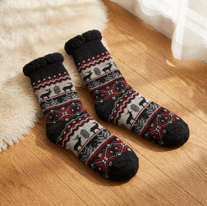 Chaussettes pantoufles pour hommes, doublées en sherpa, épaisses, antidérapantes, thermiques, confortables et moelleuses, pour l'hiver et la maison - Product Image 1