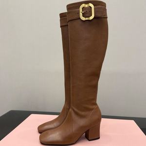 Botas de cuero genuino para mujer, estilo otoño-invierno, con cremallera, punta cuadrada, hasta la rodilla, diseño de lujo, personalizadas. - Product Image 5