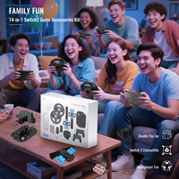 Kit de jeu familial amélioré 14-en-1 avec accessoires et équipement sportif, incluant des sangles de poignet, couleur tout noir pour console Switch 2