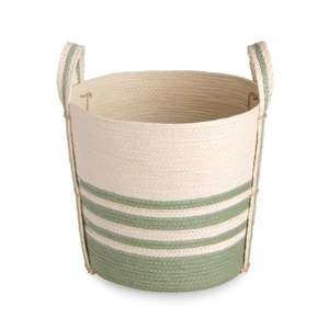 Panier à linge en corde de papier écologique, rayé vert nordique, grand, multifonctionnel pour l'organisation et la décoration de la maison, vente en gros, personnalisable - Product Image 1