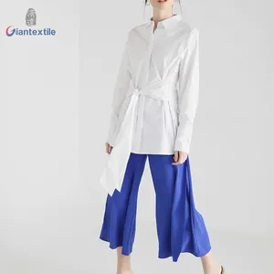 Blus Wanita Lengan Panjang Polos, Baju Santai Bisnis Kantor Modis Kelas Atas Putih dengan Tunik
