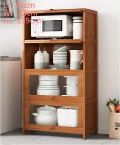 Meuble de rangement de cuisine moderne en bambou écologique à 5 niveaux avec portes, organisateur de garde-manger multifonctionnel pour cuisine - Product Image 5