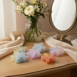 Pinza para el pelo ZiN de 8 cm con diseño de flor de gelatina esmerilada y diamantes de imitación para mujer, estilo dulce, color degradado - Product Image 3