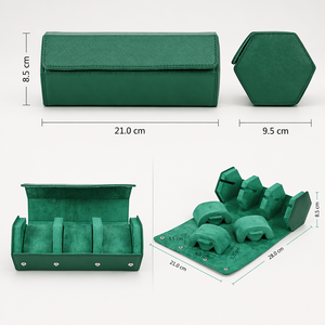Étui de voyage hexagonal portable en cuir véritable pleine fleur fait main pour 3 montres, boîte de rangement anti-rayures pour montres-bracelets pour hommes - Product Image 3