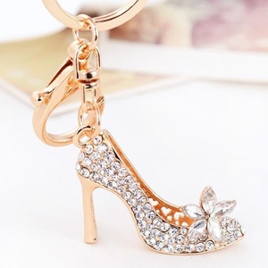 Women's Rhinestone High-Heeled Shoe Keychain - Crystal Decor Key Ring With Flower Charm For Handbag & Keys (White, 12cm)