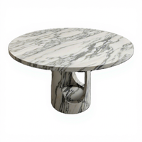 Ensemble de table à manger ronde moderne en marbre blanc Arabescato Coccoha avec chaises 4 et 6 places pour meubles de salle à manger