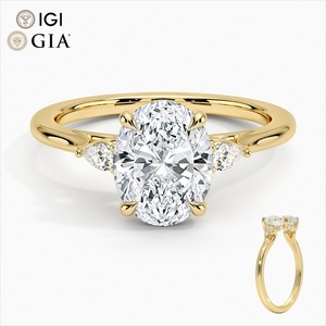Bague de Fiançailles Trois Pierres en Or Massif 14k 18k avec Diamant Créé en Laboratoire CVD HPHT Certifié GIA IGI, Bijoux pour Femme - Product Image 1