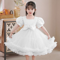 Robe tutu de baptême pour bébé, robe de princesse élégante, motif fleur perlée blanche, costume formel de soirée pour enfants