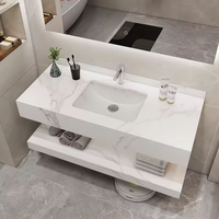 Meuble-lavabo de salle de bain moderne avec meuble en pierre naturelle, lavabo en céramique intelligent à LED, plateau en marbre - pour usage domestique ou hôtelier