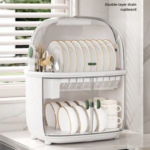 Égouttoir à vaisselle de <span class=keywords><strong>cuisine</strong></span> à 2 niveaux avec plateau de drainage et couvercle, support à baguettes avec <span class=keywords><strong>porte</strong></span> magnétique transparente - Product Image 1