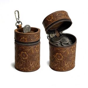 Genuine Leather Coin <b>Pouch</b> Retro Zippered Money Case Banks Vintage Money Saving Box - Product Image 2