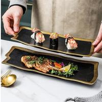 Assiettes plates en porcelaine incrustées d'or, style nordique, luxe léger, écologiques, pour steak et sushi, pour usage domestique moderne ou hôtelier