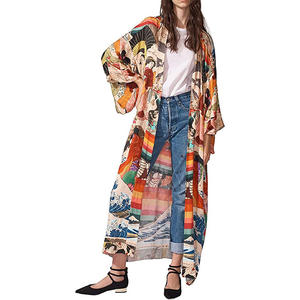 Boho Damesmode Chiffon Bloemen Kimono Vest Lange Badkleding Cover Ups - Product Image 6