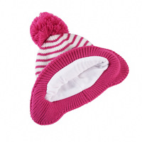 Bonnet d'hiver tricoté pour enfant avec pompon, logo personnalisé, en acrylique jacquard rayé, doublure polaire et cache-oreilles – Vente en gros