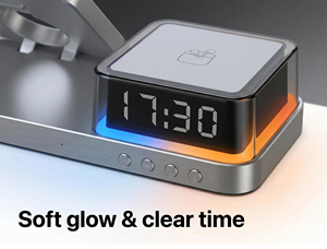 Estación de Carga Inalámbrica Magnética Plegable con Reloj Despertador Digital y Luz Nocturna Ambiental RGB, <span class=keywords><strong>Cargador</strong></span> Rápido de 15W <span class=keywords><strong>para</strong></span> Reloj y AirPods - Product Image 3