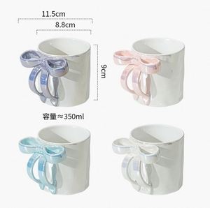 Mug en céramique créatif style coréen avec nœud, design moderne et logo de haute valeur, tasse à eau pour la maison et le bureau, idéal pour les cadeaux - Product Image 2