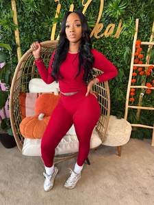 Conjunto de Ropa Deportiva de Dos Piezas con Logotipo Personalizado, Camiseta de Manga Larga y Leggings para Gimnasio y Jogging, Conjuntos de Dos Piezas para Mujer - Product Image 2