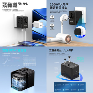 OULiYO Universal Travel Adapter Type-<b>C</b> USB-A 18W PD Fast <b>Charging</b> Global Plug Converter for International Use - Product Image 2
