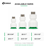 Raccord réducteur mâle à emboîtement rapide en PP, filetage BSP 25 20 32 mm 1/2 3/4 pouce, insert en acier inoxydable, réducteur trois voies sans soudure OEM ODM