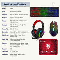 Ensemble de jeu 4 en 1, clavier filaire, souris, casque, tapis de souris, 104 touches, DPI réglable, RGB, 4 langues, pour PC portable, vente en gros TF810