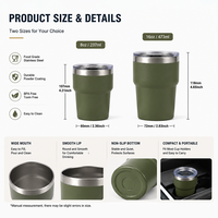 Gobelet isotherme en acier inoxydable à double paroi, tasse de voyage réutilisable pour le bureau, la maison, l'usage quotidien, couvercle sans BPA, 8 oz, 16 oz