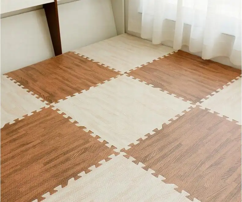 Eva matras busa kayu cetak lantai karpet teka-teki antiselip matras kustom Tatami Playmat untuk dalam ruangan