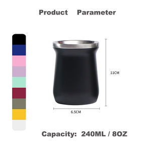 Venta al por Mayor de Taza Mate Argentina de 8oz, Acero Inoxidable 304, Doble Pared, Aislada al Vacío, con Pajita, Antiderrames y Caja de Regalo - Product Image 4