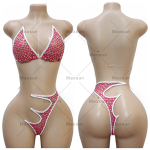 Maxsun Abiti da Spogliarellista con Strass e Rete, Abbigliamento da Ballo Esotico, Body Elasticizzato Sexy per Ragazze - Product Image 2