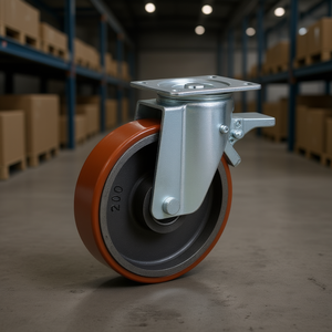 Roue pivotante avec noyau en fonte, support en acier galvanisé, série lourde avec frein - Product Image 3