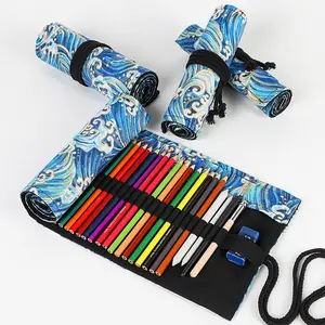 pensil 48 lubang Suppliers-Grosir Custom roll cetak kanvas pena tirai 24 36 48 72 lubang sketsa pensil-pencil sketch Station tas sekolah anak-anak pensil