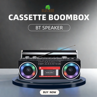 PX-666BT Chaîne Stéréo Portable Rétro Style Années 80 avec Bluetooth Sans Fil, Radio AM FM SW et Lecteur Cassette, Lumières Disco Intégrées