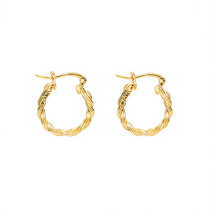 E841 Gold <b>Hoop</b> <b>Earrings</b> Classic Twisted Design Unisex Everyday Wear <b>Fine</b> Jewelry - Product Image 1