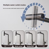 Robinet de cuisine moderne minimaliste en céramique, multifonctionnel, gris anthracite, avec douchette extractible anti-éclaboussures et fonction cascade