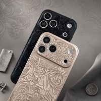 Étui de téléphone floral gaufré en similicuir de luxe antichoc pour iPhone