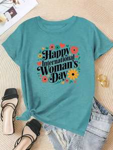 T-shirt per la festa internazionale della donna, per donna, manica corta, girocollo, stampa floreale, stile casual primaverile, top in jersey di cotone 100 - Product Image 3