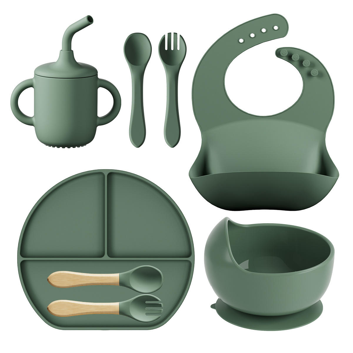 8Pcs Baby Feeding Set-Green
