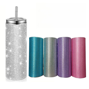 Botol air kopi mewah M71, Tumbler Glitter kristal baja tahan karat ramping dengan tutup dan sedotan 20oz - Product Image 1