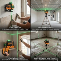 Kit de niveaux laser croisés de précision professionnels industriels 12V pour intérieur et extérieur, nivellement manuel, faisceaux verts, précision ± 1 mm/5 m