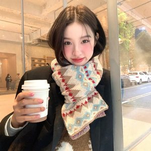 Bufanda de invierno de gama alta con tejido Retro Jacquard grueso y cálido estilo Fair Isle para ropa informal chal tradicional versátil - Product Image 1