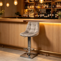 Chaise de bar grise carrée en velours capitonné pivotante réglable en hauteur avec repose-pieds en métal chromé