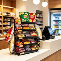 Présentoir de Comptoir en Métal Moderne Personnalisé pour Magasin de Proximité avec Panier et Clip Latéral pour Snacks, Chips et Bonbons