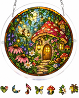 Attrape-soleil personnalisé en cristal artisanal, maison de fée champignon, en verre teinté et acrylique, prisme de fenêtre, pendentif décoratif